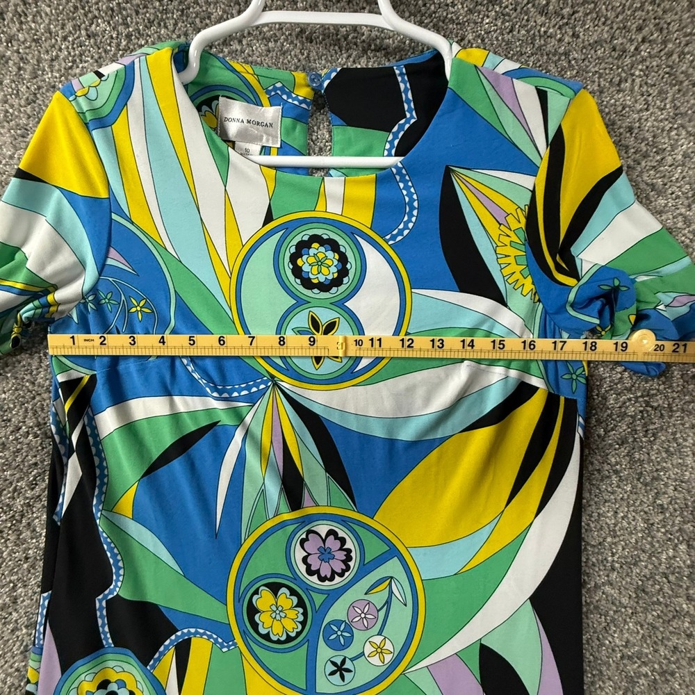 Donna Morgan Womens Blue Yellow Psychedelic Print Jersey Shift Dress Size 10 - Picture 4 of 14
